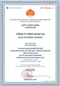 Giấy chứng nhận đạt danh hiệu “Top 100 Doanh nghiệp tiêu biểu Gian hàng Quốc gia Việt Nam – Vietnam Pavilion trên Alibaba.com”